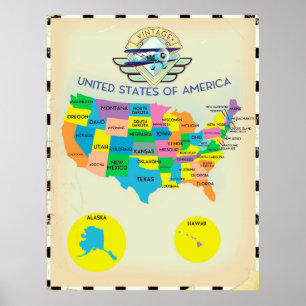 Poster United States of America vintage style Map