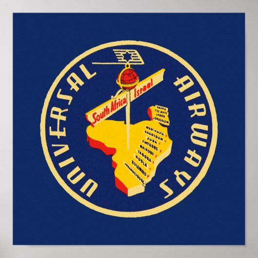 Poster Universal Airways ~ Afrique du Sud à Israël (Devant)