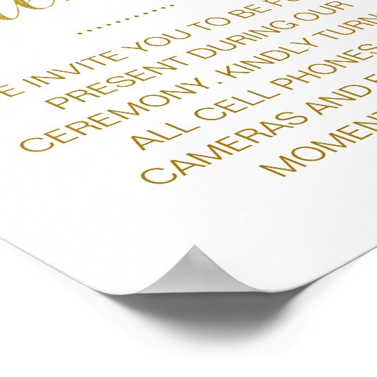 Poster Unplugged Ceremony Elegant Gold Script Mariage (Coin)