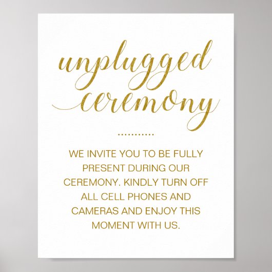 Poster Unplugged Ceremony Elegant Gold Script Mariage (Devant)