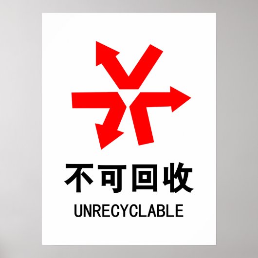 Poster Unrecyclable ~ Signe chinois Hanzi (Devant)