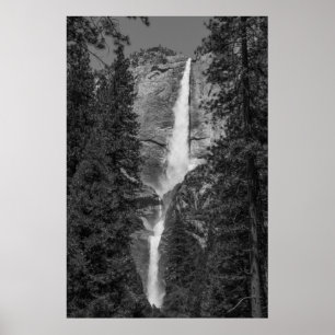 Poster Upper Lower Yosemite Falls noir et blanc