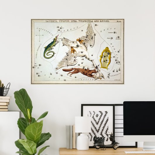 Poster Urania's Mirror - Lacerta, Cygnus, Lyra, Vulpecula (Bureau à domicile)