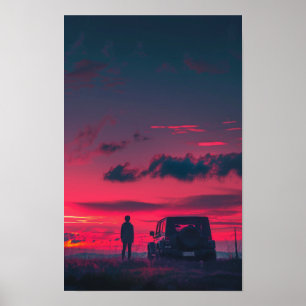 Poster Urban Explorer avec une personne et un VUS 