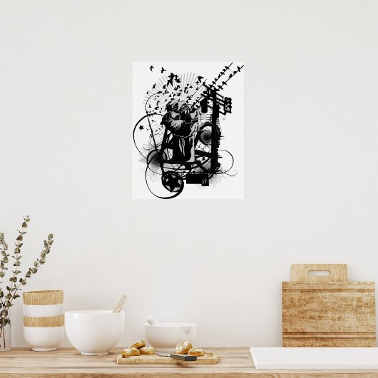 Poster Urban Illustrated Poing with Crows, graffiti etc! (Cuisine)
