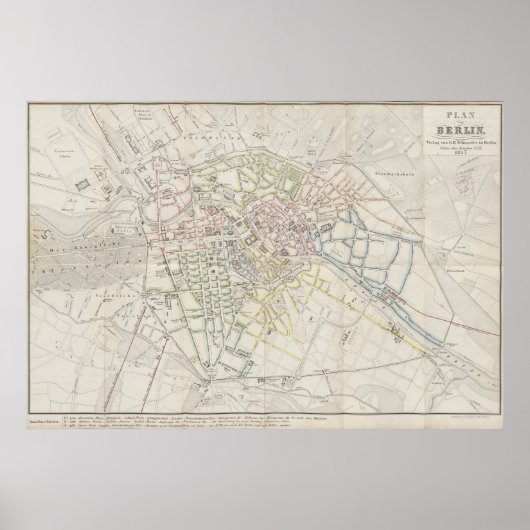 Poster Urban Layout Plan of Berlin from 1847, German Map (Devant)