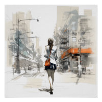 Urban Sketch, Rendu 3D De La Femme Moderne