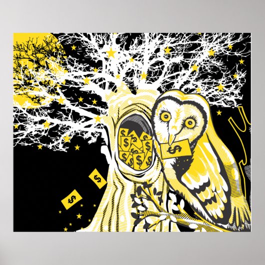 Poster – Urban Tree Owl & Wealth Surreal Pop-Art (Devant)