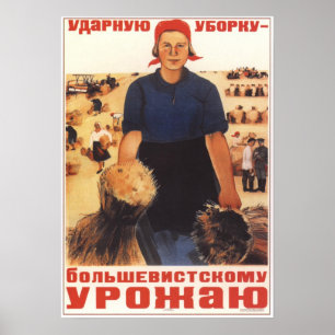 Poster URSS Union soviétique 1934 Agriculture collective