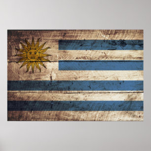 Poster Uruguay Drapeau sur le vieux grain de bois
