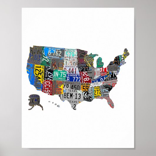 Poster US American United States Map Flag License Plate A (Devant)