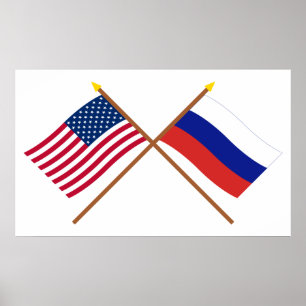 Poster US and Russia Crossed Flags