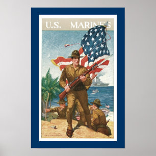Poster US Marines - w/Flag