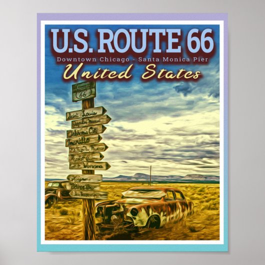POSTER US ROUTE 66 - LES ROUTES LES PLUS CÉLÈBRES AUX USA (Devant)