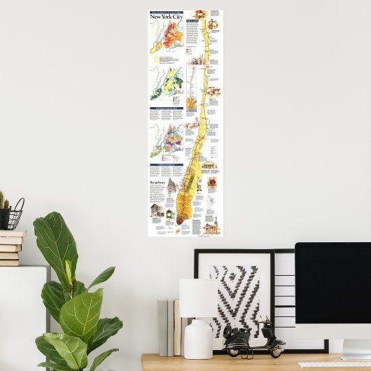 Poster " USA : 1990 New York MANHATTAN map ... (Bureau à domicile)