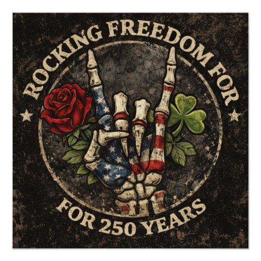 Poster USA 250 Years Rocking Freedom Patriotic Skeleton H (Devant)