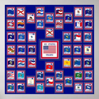 POSTER USA 50 DRAPEAUX D'ÉTAT BLEU/555