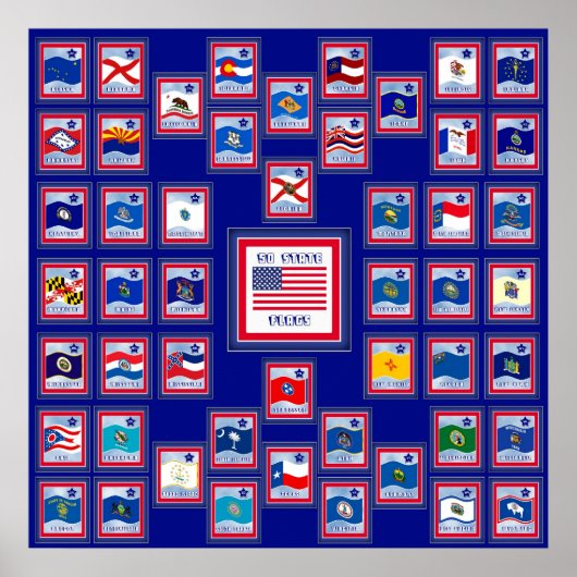 POSTER USA 50 DRAPEAUX D'ÉTAT BLEU/555 (Devant)