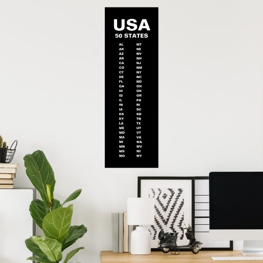 Poster USA 50 States Vertical Minimalist (Bureau à domicile)
