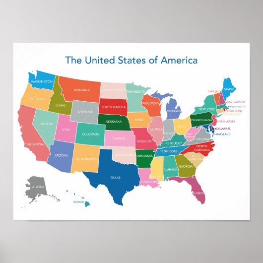 Poster USA carte couleurs vives (Devant)