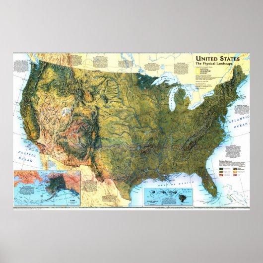 Poster " USA : Carte du paysage physique ... (Devant)