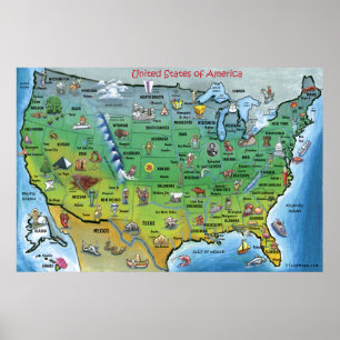 Poster USA Cartoon Map HUGE