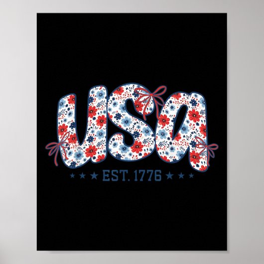 Poster Usa Est 1776 Coquette Bow 4th Of July Usa Floral G (Devant)