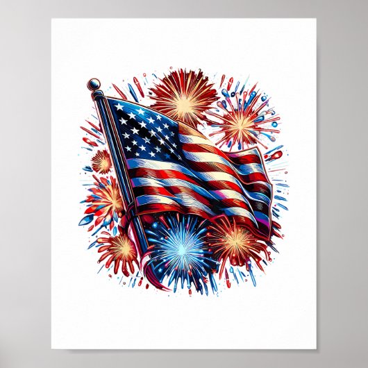 Poster USA Flag Fireworks Patriotic (Devant)