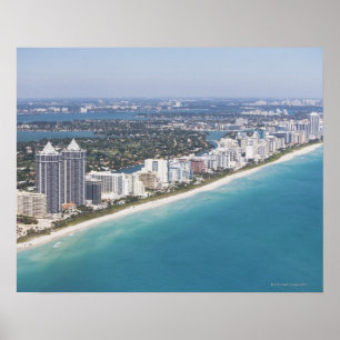 Poster USA, Floride, Miami, Cityscape avec plage