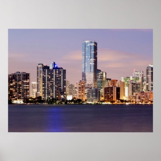 Poster USA, Floride, Miami skyline à crépuscule 2 (Devant)