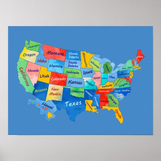 Poster USA MAP watercolor artwork (Devant)