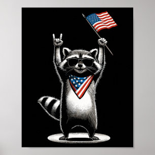 Poster Usa Patriotique Raccoon Hommes Femmes Enfants Funn