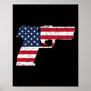 Poster Usa Pistol American Gun Drapeau 4 juillet