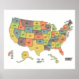 Poster USA States Map