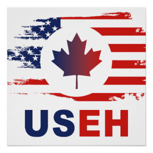 Poster USEH Mi-Canadien Amérique Canada États-Unis Drapea