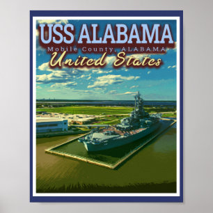 POSTER USS ALABAMA BATTLESHIP - MOBILE ALABAMA USA
