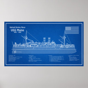 Poster USS Maine - Plan de plan des navires ABD