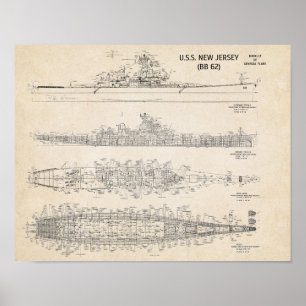 Poster USS NEW JERSEY Blueprint
