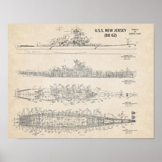 Poster USS NEW JERSEY Blueprint (Devant)