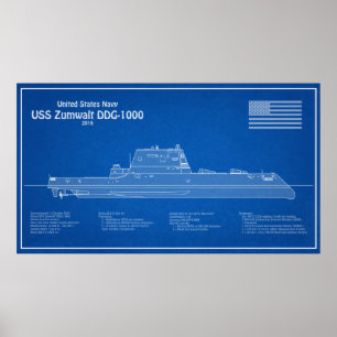 Poster USS Zumwalt - Plan directeur des navires ABD