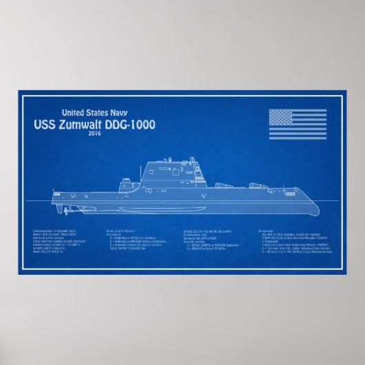 Poster USS Zumwalt - Plan directeur des navires ABD (Devant)