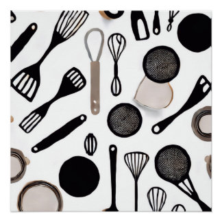 Poster Ustensiles de cuisine papier d'emballage à thème