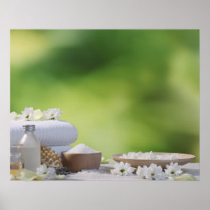 Poster Ustensiles de spa et de santé dans un jardin