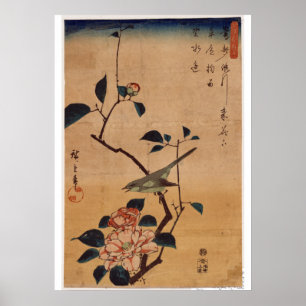 Poster Utagawa Hiroshige, Camellia et Bush Warbler, 1844