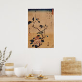 Poster Utagawa Hiroshige, Camellia et Bush Warbler, 1844 (Cuisine)