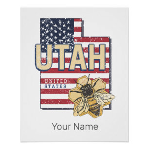 Poster Utah Bee États-Unis Carte Retro Vintage USA