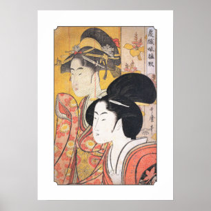 Poster Utamaro Deux Beautés avec écran Bambou