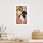 Poster Utamaro Deux Beautés avec écran Bambou (Cuisine)
