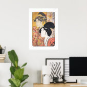 Poster Utamaro Deux Beautés avec écran Bambou (Bureau à domicile)