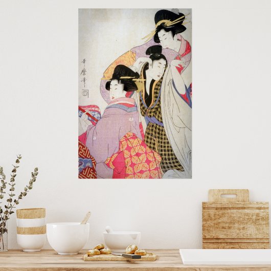 Poster Utamaro Geishas avec Tipsy Client (Cuisine)